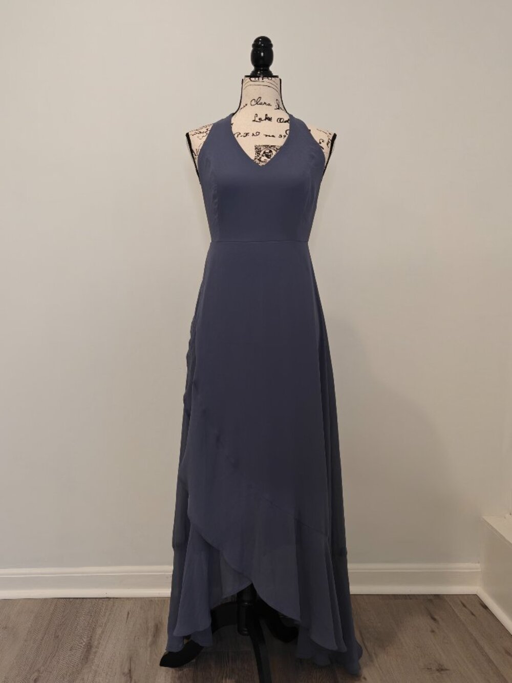 Lulus Dusty Blue Halter Deep V Neck High Low Ruffle Maxi Dress Size M